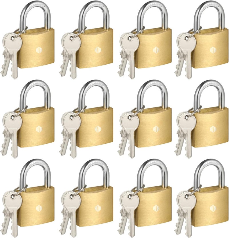 HOX 12-Pack Keyed Padlock, Waterproof and Rustproof, Solid Brass Lock with 1-1/4" Wide Body, Padlock with Keys for Storage Unit, Sheds, Garages and Fence - Image 1